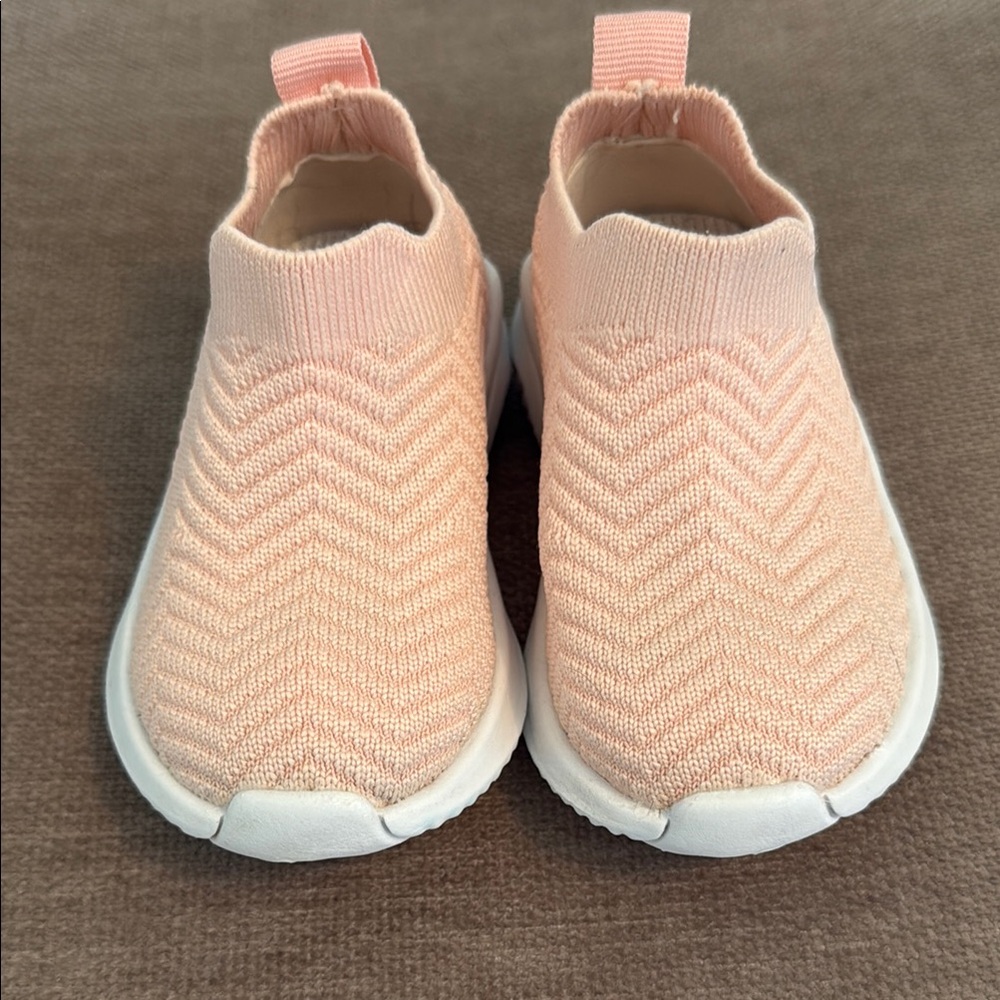 Pink Slip-On Sneakers with Knit Upper and White Soles - First Walking Shoes!